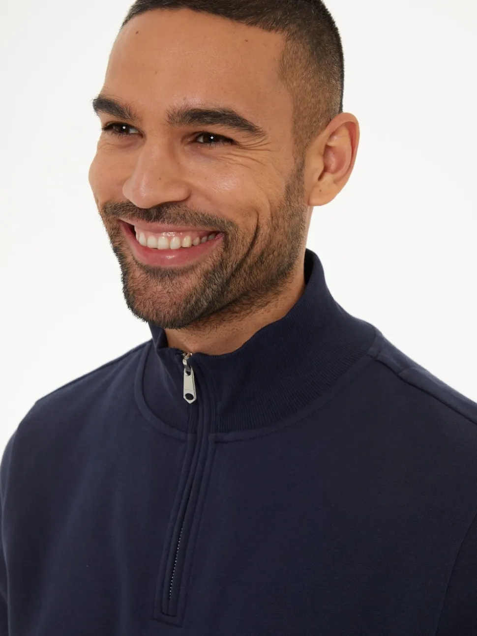 Threadbare Navy Mock T-Shirt Quarter Zip Sweatshirt