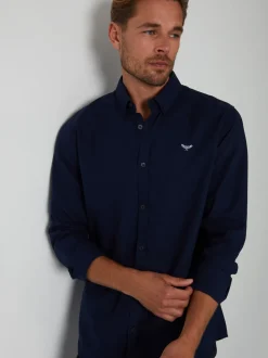 Threadbare Navy Oxford Long Sleeve Shirt