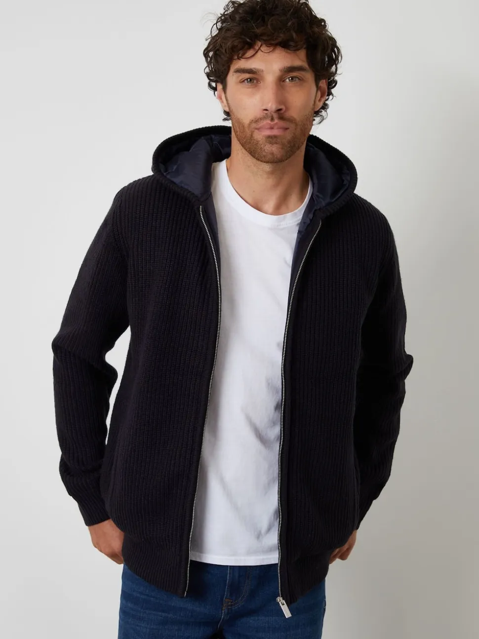 Threadbare Navy Padded Knitted Jacket