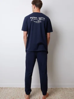 Threadbare Navy Peached Cotton Graphic Lounge Set