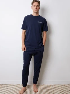 Threadbare Navy Peached Cotton Graphic Lounge Set