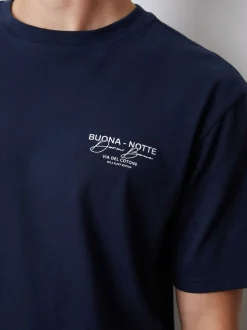 Threadbare Navy Peached Cotton Graphic Lounge Set