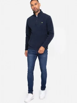 Threadbare Navy Quarter Zip Fleece Sweatshirt