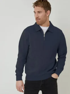 Threadbare Navy Quarter Zip Collared Sweatshirt