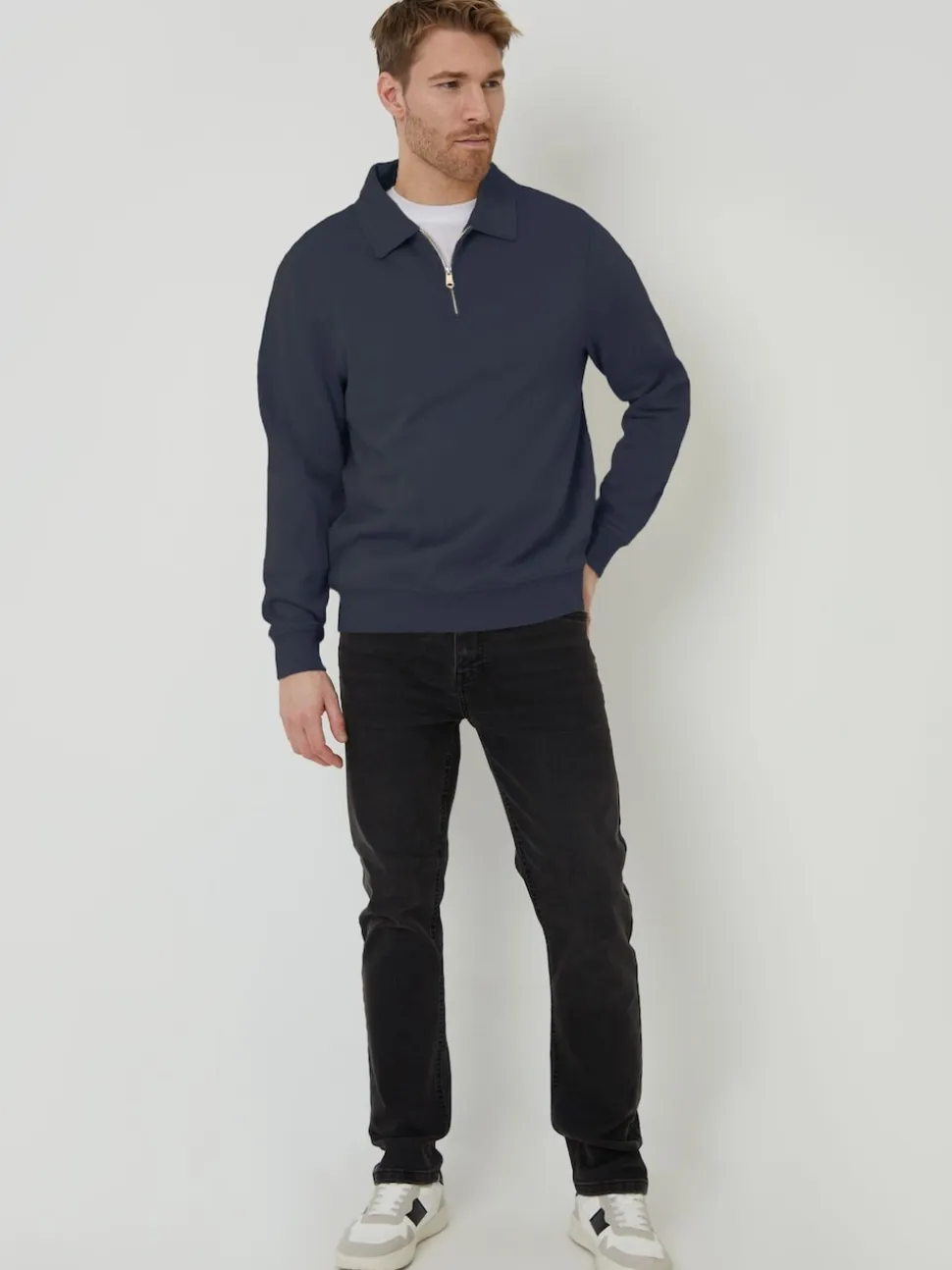 Threadbare Navy Quarter Zip Collared Sweatshirt