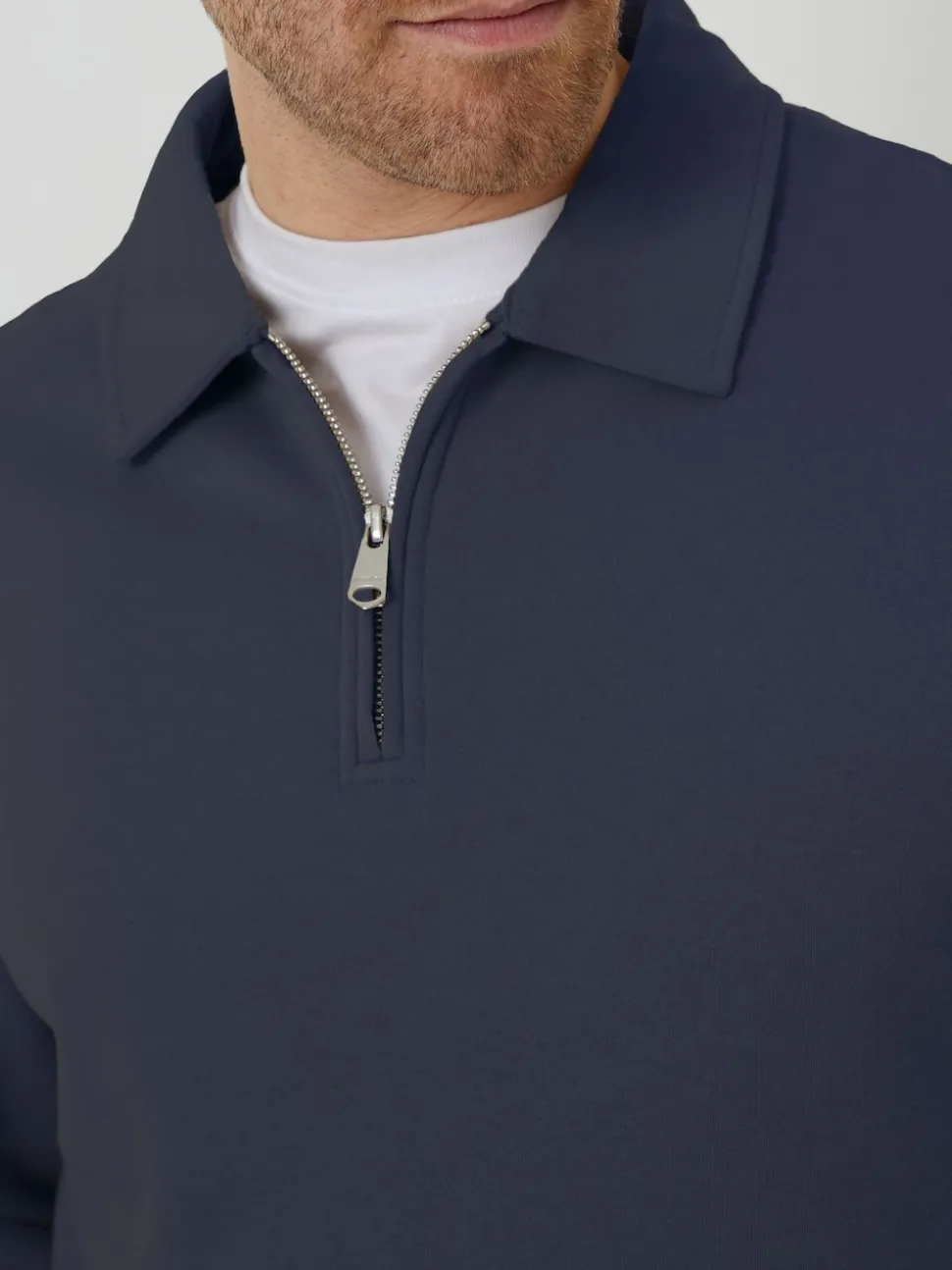 Threadbare Navy Quarter Zip Collared Sweatshirt