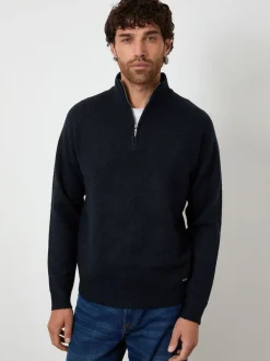 Threadbare Navy Raglan Rib Quarter Zip Knitted Jumper