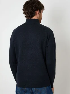 Threadbare Navy Raglan Rib Quarter Zip Knitted Jumper