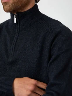 Threadbare Navy Raglan Rib Quarter Zip Knitted Jumper