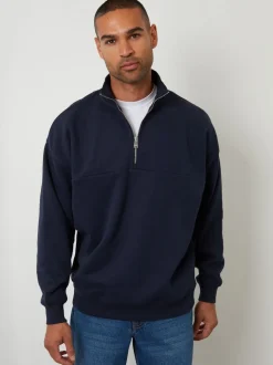 Threadbare Navy Relaxed Fit Half Zip Sweatshirt