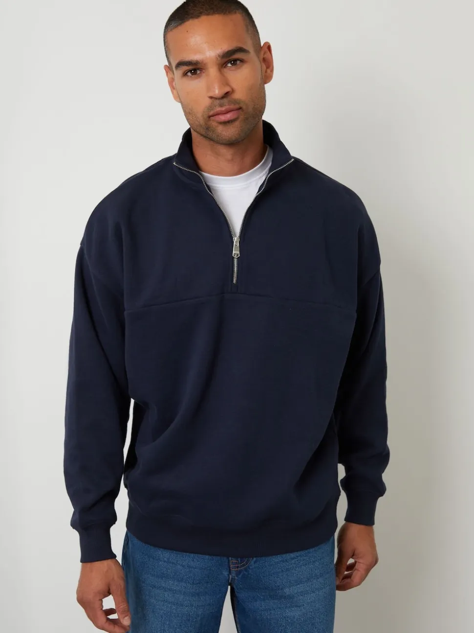 Threadbare Navy Relaxed Fit Half Zip Sweatshirt