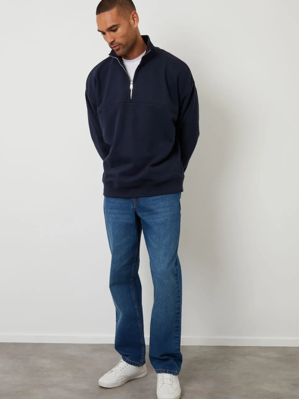 Threadbare Navy Relaxed Fit Half Zip Sweatshirt