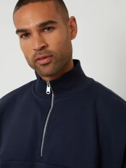 Threadbare Navy Relaxed Fit Half Zip Sweatshirt