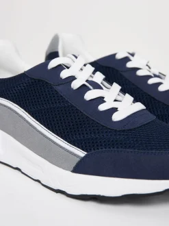 Threadbare Navy Retro Mixed Material Trainers