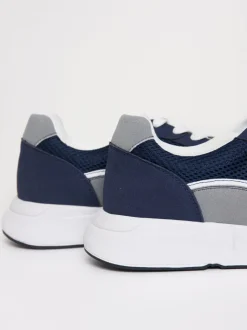 Threadbare Navy Retro Mixed Material Trainers
