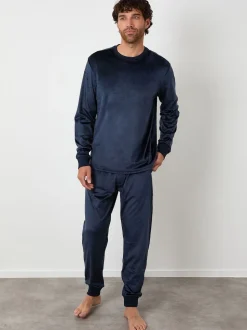 Threadbare Navy Soft Touch Velour Loungewear Set