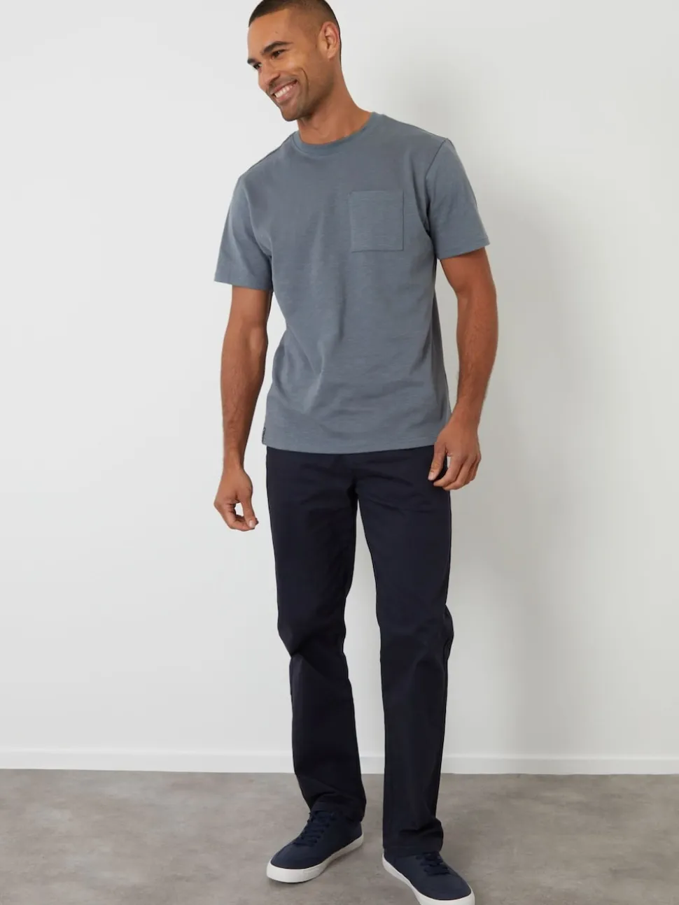 Threadbare Navy Straight Leg Stretch Waist Chino Trousers