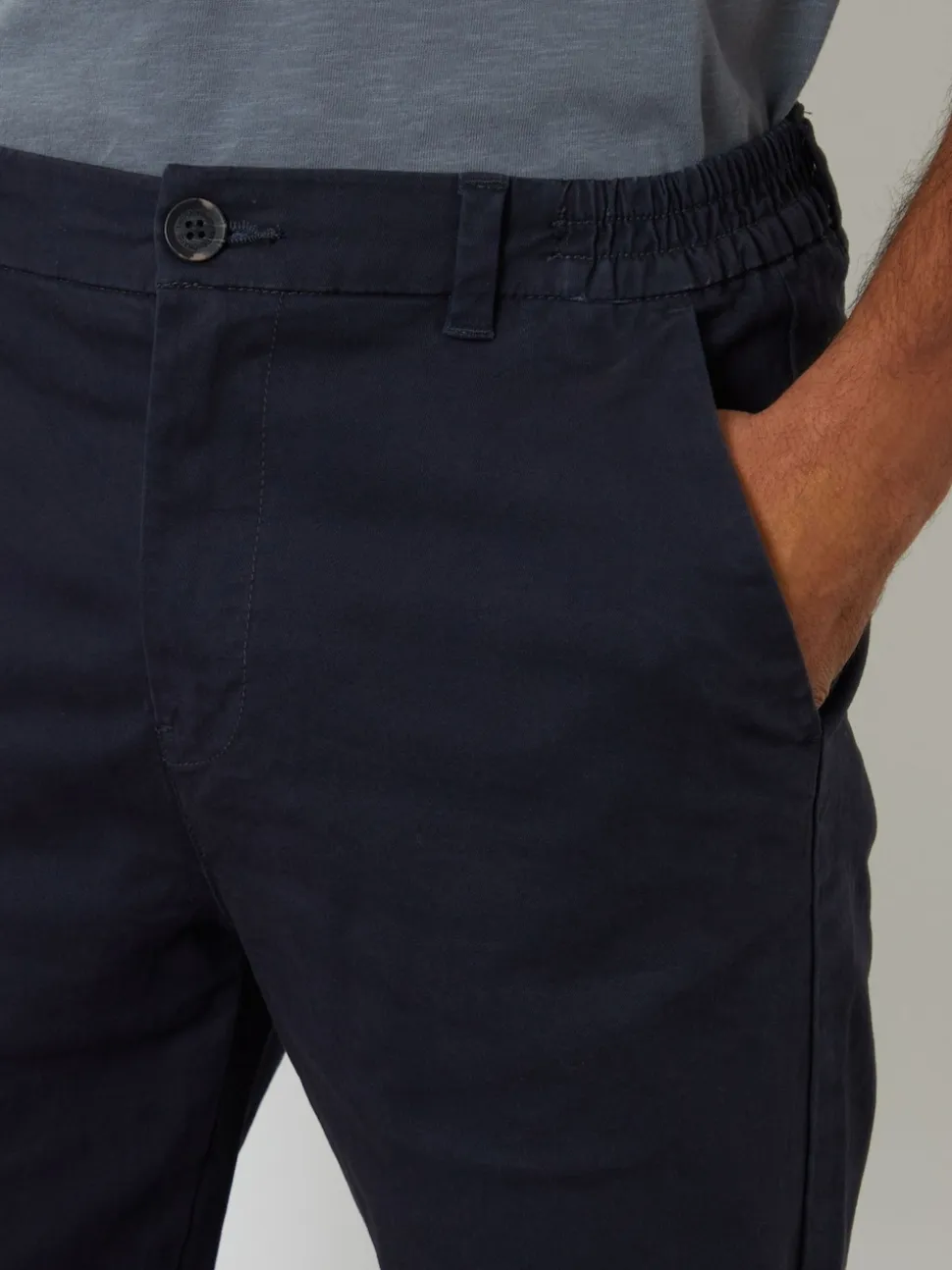 Threadbare Navy Straight Leg Stretch Waist Chino Trousers