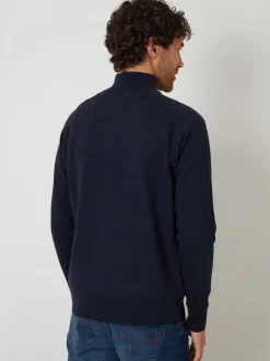 Threadbare Navy Textured Knit Quarter Zip Jumper