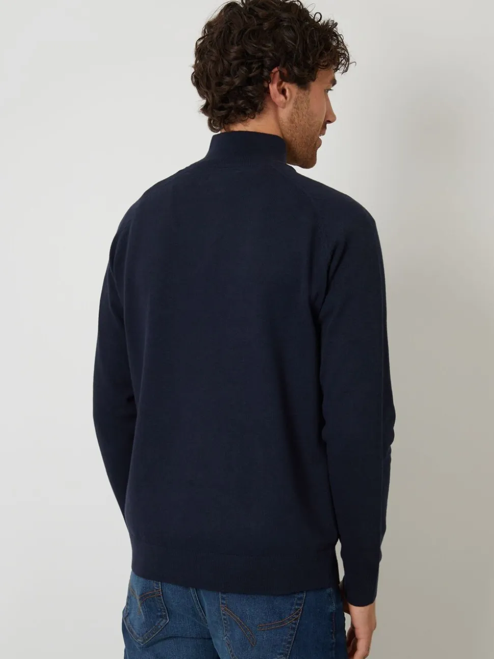 Threadbare Navy Textured Knit Quarter Zip Jumper