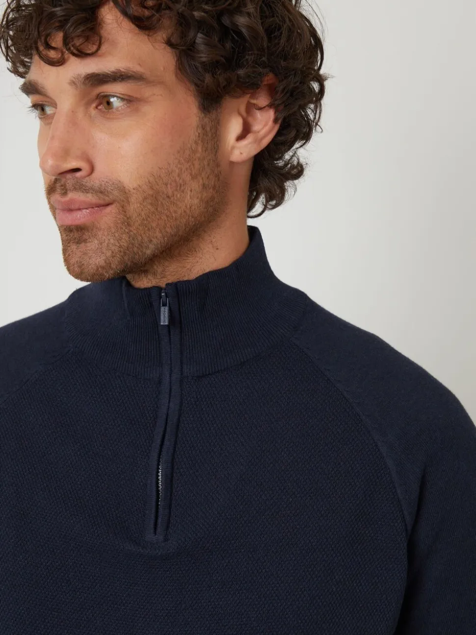 Threadbare Navy Textured Knit Quarter Zip Jumper