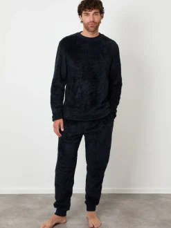 Threadbare Navy Two Tone Borg Loungewear Set