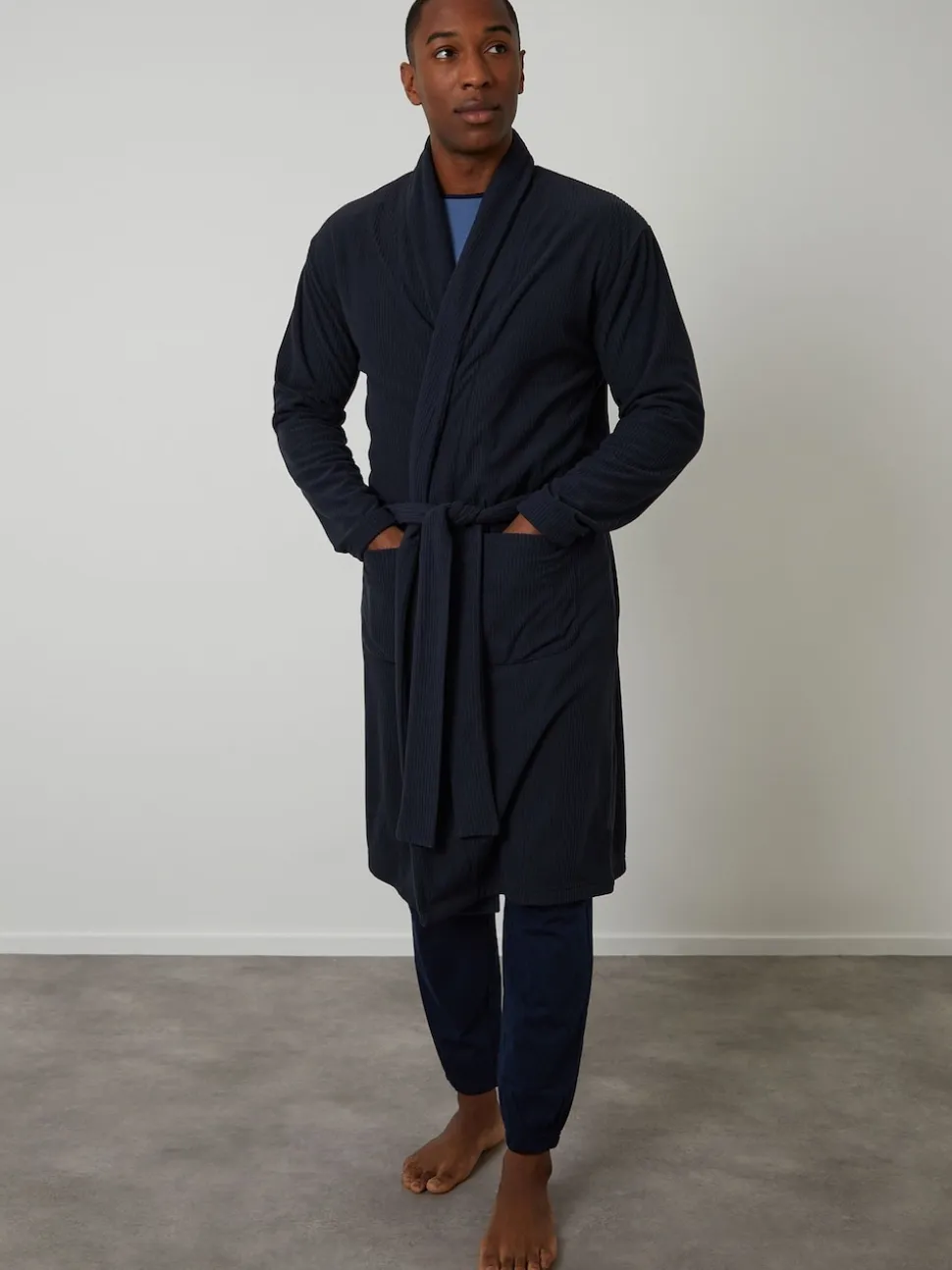 Threadbare Navy Waffle Fleece Dressing Gown