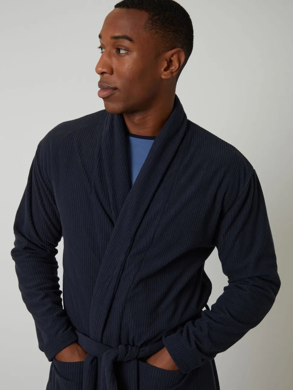 Threadbare Navy Waffle Fleece Dressing Gown