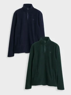 Threadbare Navy/Green Quarter Zip Microfleece Sweatshirts 2 Pack