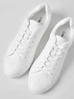 Threadbare White PU Court Trainers