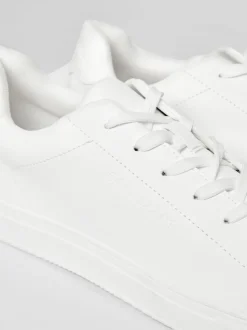 Threadbare White PU Court Trainers
