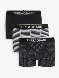 Threadbare White/Black Hipster Fit Boxer Shorts 3 Pack