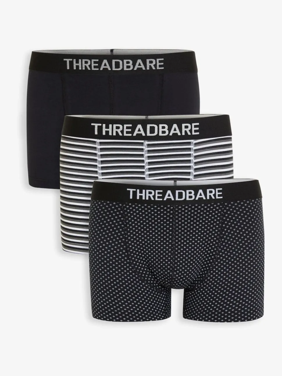 Threadbare White/Black Hipster Fit Boxer Shorts 3 Pack