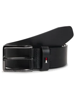 Tommy Hilfiger Black Enamel Flag Leather Belt