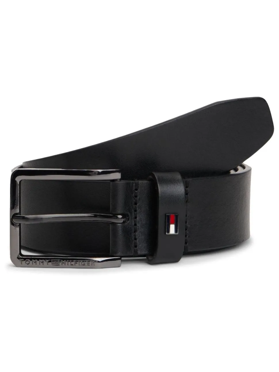 Tommy Hilfiger Black Enamel Flag Leather Belt