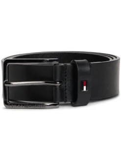 Tommy Hilfiger Black Enamel Flag Leather Belt