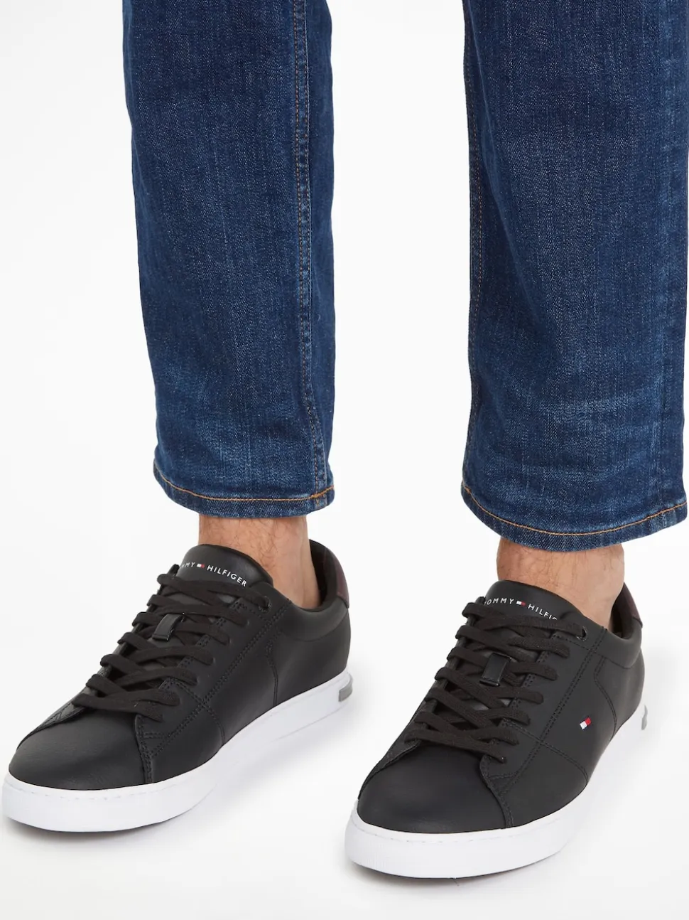 Tommy Hilfiger Black Essential Leather Detail Trainers
