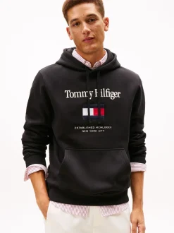 Tommy Hilfiger Black Logo Embroidery Flex Fleece Hoodie