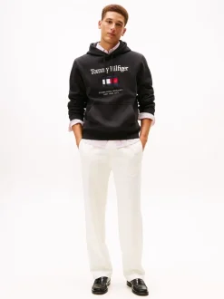 Tommy Hilfiger Black Logo Embroidery Flex Fleece Hoodie