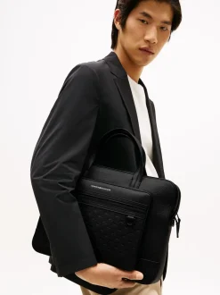 Tommy Hilfiger Black Modern Repeat Flag Pocket Laptop Bag