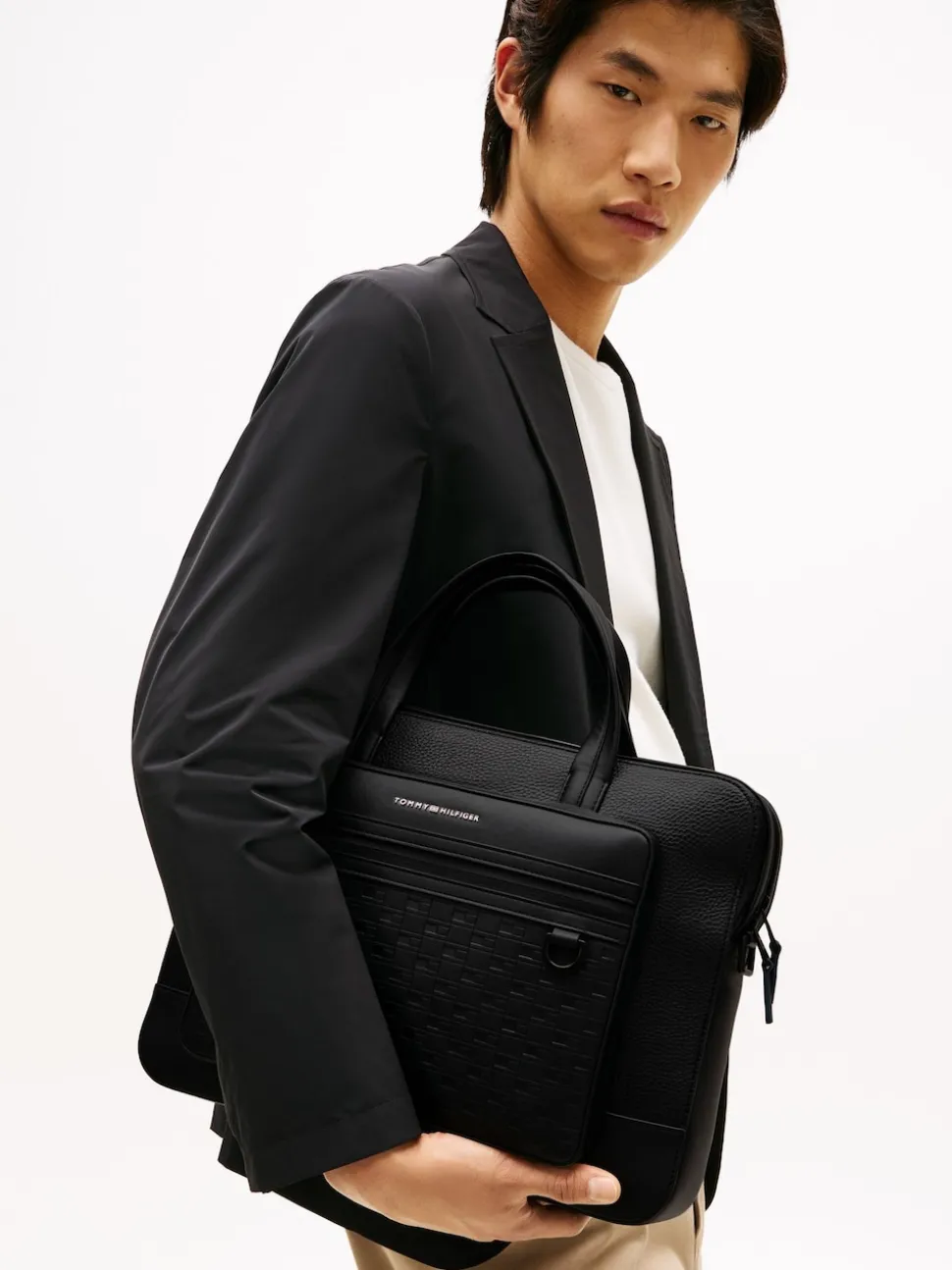 Tommy Hilfiger Black Modern Repeat Flag Pocket Laptop Bag