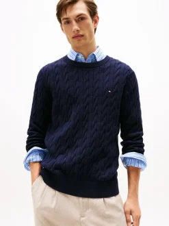 Tommy Hilfiger Blue Cable Knit Crew Neck Jumper
