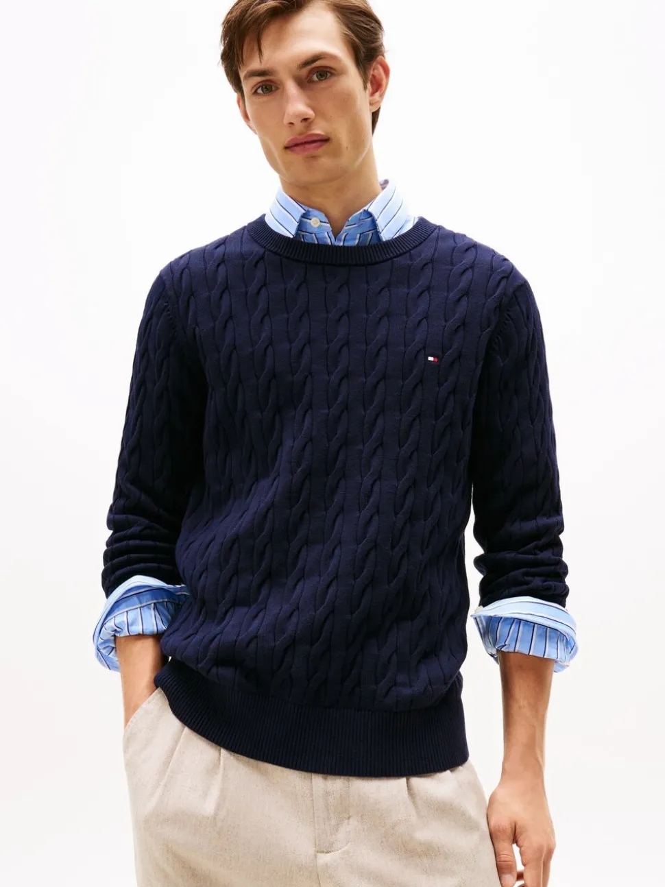 Tommy Hilfiger Blue Cable Knit Crew Neck Jumper