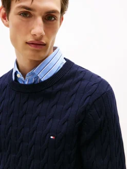 Tommy Hilfiger Blue Cable Knit Crew Neck Jumper