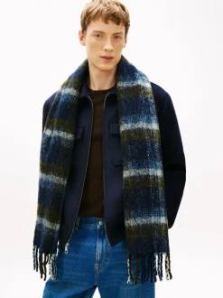 Tommy Hilfiger Blue Flag Check Wool Scarf