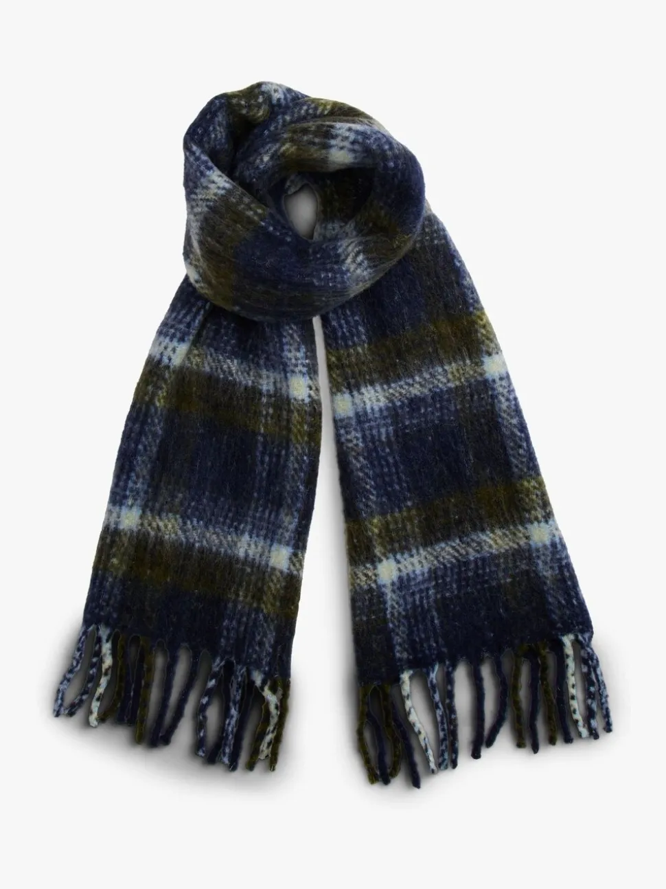 Tommy Hilfiger Blue Flag Check Wool Scarf
