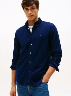 Tommy Hilfiger Blue Regular Fit Flag Embroidery Corduroy Shirt