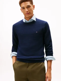 Tommy Hilfiger Blue Textured Knit Crew Neck Jumper
