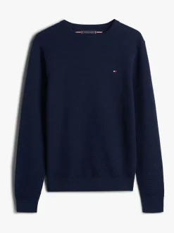 Tommy Hilfiger Blue Textured Knit Crew Neck Jumper