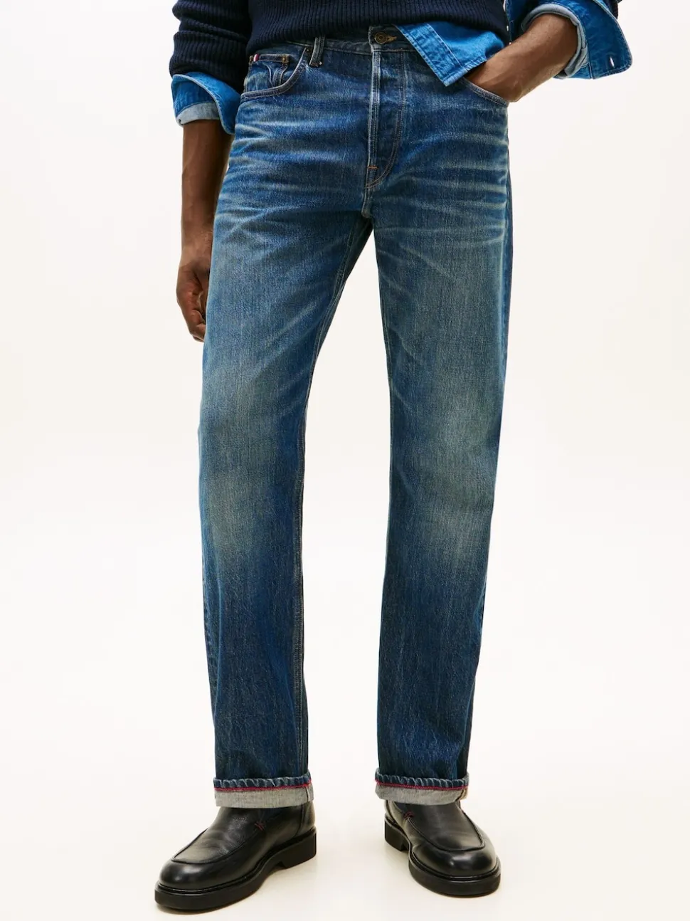Tommy Hilfiger Blue Whiskered Regular Straight Leg Jeans